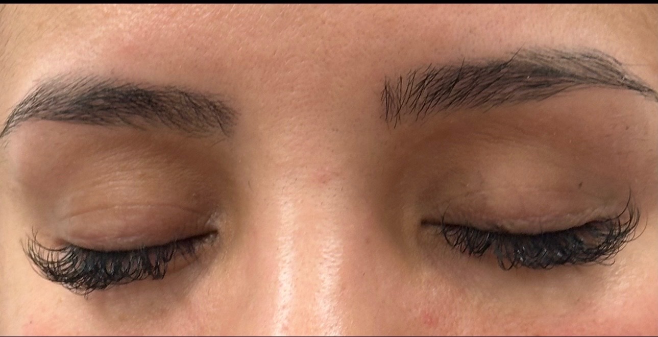 Soft lash set viewed from above with both eyes closed