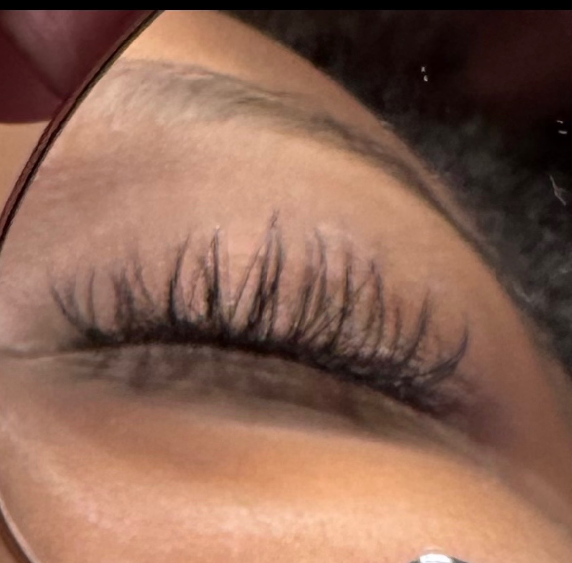 Close-up of a finished lash set on Constance’s daughter